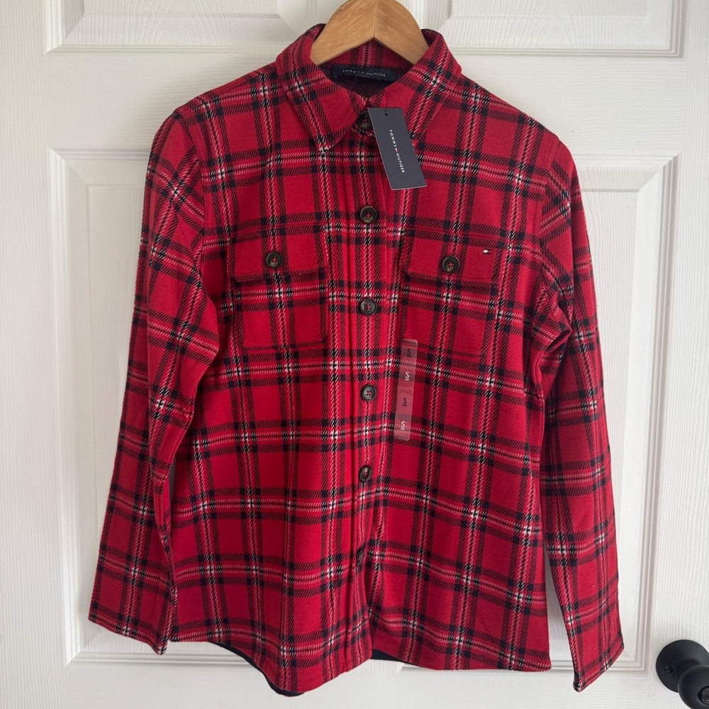 Tommy Hilfiger Red Plaid Button-Front Shacket Jacket Women’s Size Small NWT